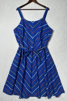Vintage 60s 70s Blue Chevron Sundress Dress Plus Size 20 22 Pinup Rockabilly - Image 1 of 4