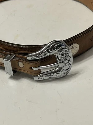 Винтажный техасский тканый кожаный ремень ручной работы богемный юго-западный с серебряной пряжкой 30 дюймов - Изображение 1 из 4