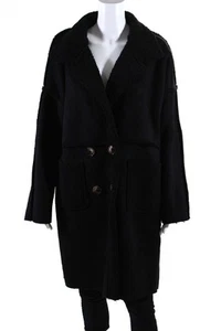 Apricot Womens Faux Shearling Double Breasted Collared Coat Black Size S/M - Picture 1 of 6
