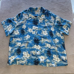 Island Passport 4XL Hawaiian Shirt Blue Hibiscus Button Up Short Sleeve Aloha - Picture 1 of 8