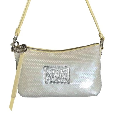 Bolso Bandolera COACH Poppy Spotlight Disco Perla Crema Lentejuelas Charol Foto 1 de 4