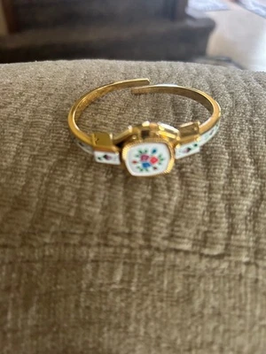 Relógio Jai Feminino Vintage Suíço Floral Rosto Oculto Esmalte Peek-A-Boo - Imagem 1 de 4