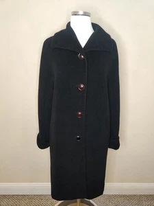Cole Haan Wool Angora Dress Coat 12 Women's Black Button Up Floral Lining - Picture 1 of 12