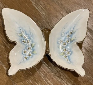VTG Butterfly Shaped Floral Trinket Porcelain Jewelry Dish Tray Holder Gold Edge - Picture 1 of 15