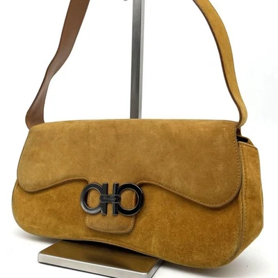 Ferragamo Gancini One-Shoulder Bag with Strap, Silver Hardware, Suede, Brown - Image 1 of 4