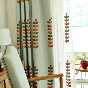 Bunte Blätter Bestickte Vorhänge für Wohnzimmer Leinen Öse Fenster Baum... - Bild 1 von 7