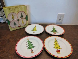 4 ONEIDA CHRISTMAS JUBILEE STONEWARE SALAD/DESSERT PLATES - 8 1/4” DEBBIE KERMAN - Picture 1 of 8