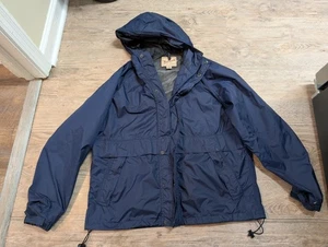 Woolrich Navy Windbreaker Regenjacke Blau Herren L Belüftet Packbar Kapuze Vintage - Bild 1 von 5