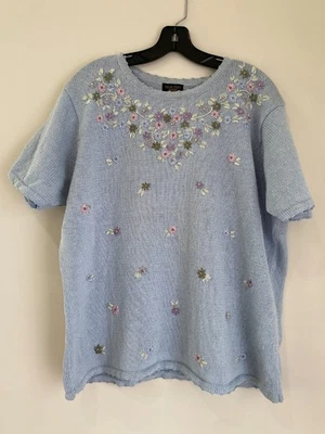 Suéter Pullover Tejido De Colección Salón Studio Haband Manga Corta Para Mujer Talla 2X Azul Foto 1 de 4