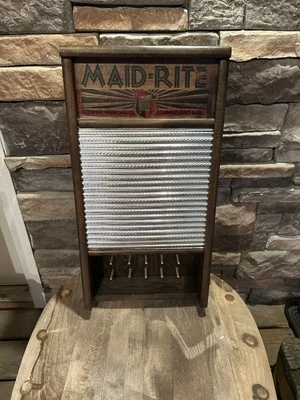 Vtg Handmade Maid-Rite 2072 Columbus Washboard Wooden Wall Sewing Cabinet - Image 1 of 4