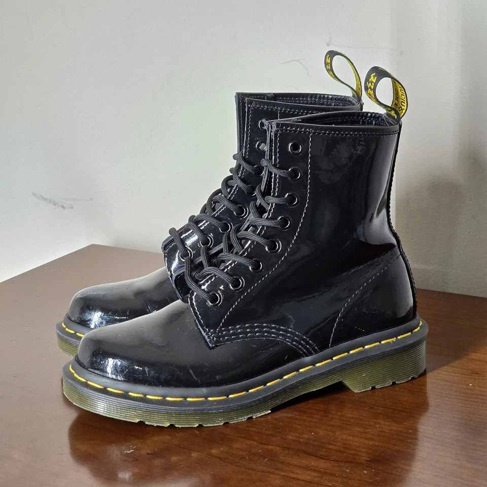 Dr. Martens 1460 Boots Women's 5 Black Glossy Patent Leather Combat Punk - Image 1 of 4