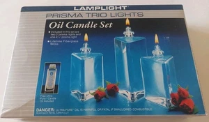 Juego de velas de aceite de vidrio de colección único de prisma trío de luces EE. UU. moderno nuevo en caja - Imagen 1 de 4