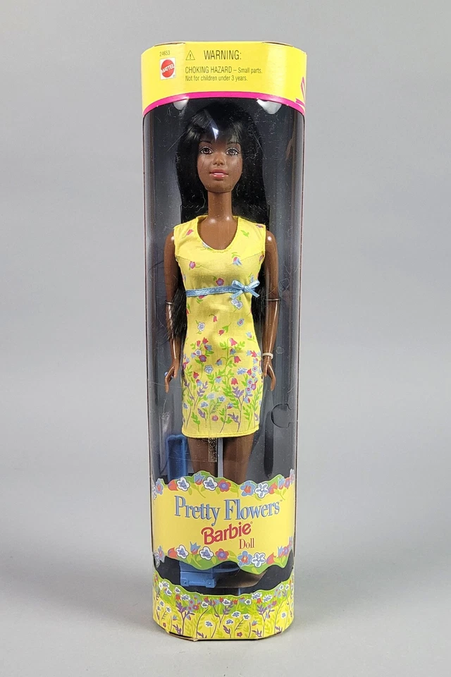 1999 Barbie Pretty Flowers African American Black Hair Doll 24653 Mattel