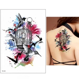 Temporäres Tattoo Kolibri Vogelkäfig Blume Design Klebetattoo Körperkunt - Bild 1 von 3