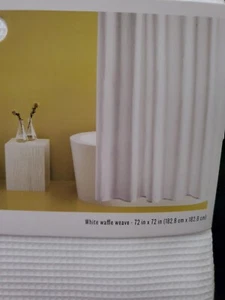 Waffle Weave Fabric Shower Curtain - Room Essentials - White - 72" x 72" NEW - Picture 1 of 6