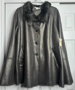 Seltener Coldwater Creek Damen Mantel Kunstleder Außen Kunstfellfutter Gr. 1XL Neu mit Etikett - Bild 1 von 15