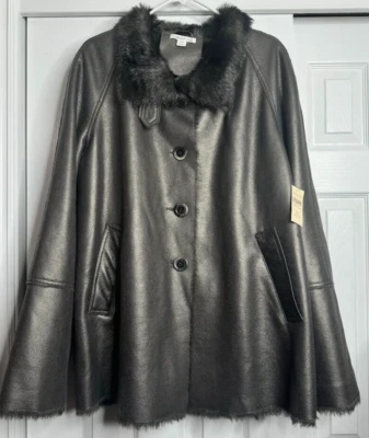 Abrigo de mujer Coldwater Creek raro forro exterior de piel sintética talla 1XL NUEVO CON ETIQUETAS Foto 1 de 4