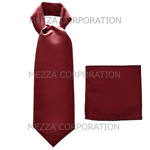 Neue Vesuvio Napoli Herren Polyester Ascot Krawatte Krawatte Taschentuch einfarbig burgund - Bild 1 von 3