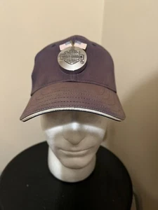 Vintage Harley Davidson Distressed Faded Blue Hat with Metal Logo Medallion - Picture 1 of 7