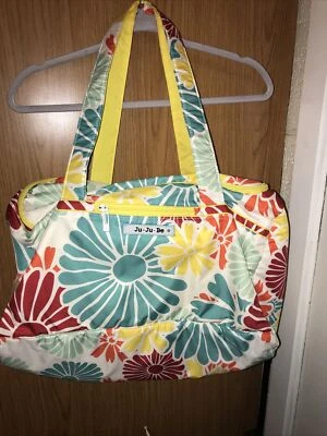 Ju Ju Be Flower Power Bright Multicolor Extra Large Diaper Bag Duffle Zips Cute - Image 1 of 4