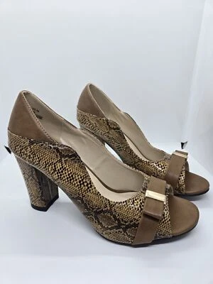 Beacon 时尚合身棕色/蛇皮高跟鞋 10M 码方跟 — 第 1/4 张图片