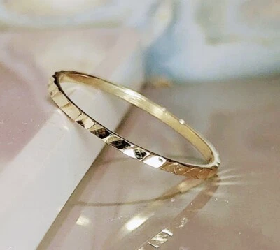 Solid Gold Textured Ring – 14k 10k Yellow Gold Band, Minimalist Stacking Ring - Image 1 of 4