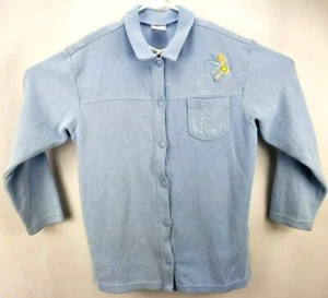 Disney Store Womens Sweater Size L L/S Button Light Blue Embroidered Tinker Bell - Picture 1 of 8