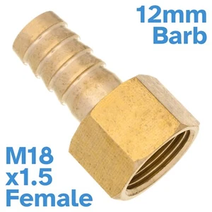 Brass 12mm Barb Hose To M18 x1.5 Female Threaded Pipe Fitting Connector Thread - Bild 1 von 4