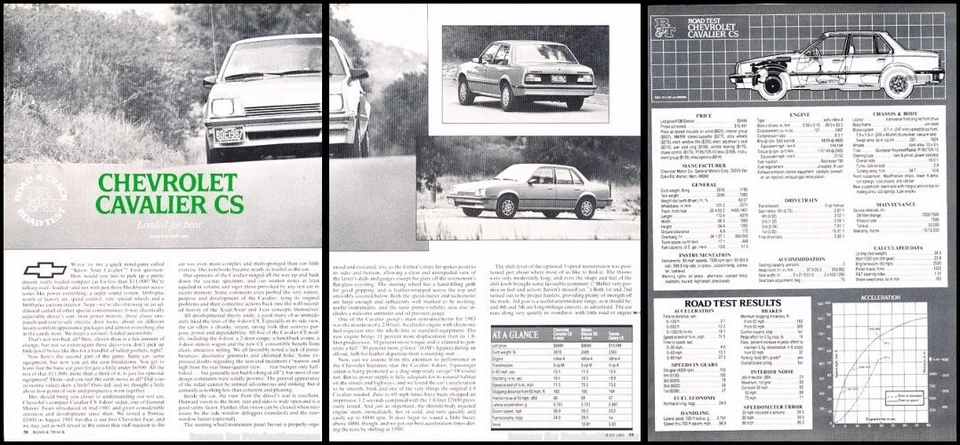 1983 Chevrolet Cavalier CS Original Review Report Print Car Article J98 - Изображение 1 из 1