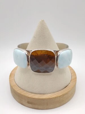 РЕДКАЯ КОЛЛЕКЦИЯ JAY KING GALLERY ГРАНЕНЫЙ ТИГРОВЫЙ ГЛАЗ/ЛАРИМАР БОЛЬШАЯ МАНЖЕТА 57,7 Г  - Изображение 1 из 4