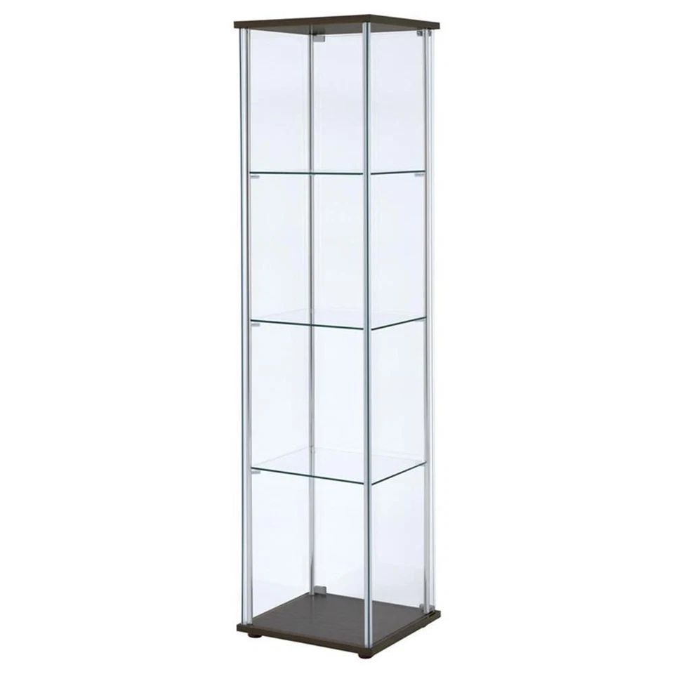 Coaster Contemporary 4 Shelf Glass Curio Cabinet in Cappuccino - Image 1 of 4