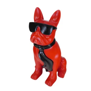 Bulldog chien avec lunettes de soleil et écharpe en résine rouge H: 40 cm -11728- - Photo 1/6
