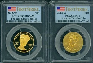 2012-W $10 GOLD SPOUSE FRANCES CLEVELAND 1st PCGS PR70 PF70 & MS70 2-Coin SET FS - Picture 1 of 2