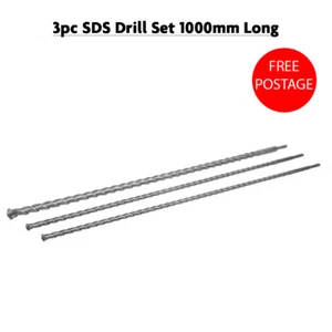 3pc 1000mm 1 Metre SDS Drilling Bit Set Masonry Long Reach Brick Block Concrete - Picture 1 of 1