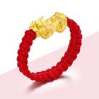 Real 999 24K Yellow Gold 3D Coin Pixiu Red Knitted Ring US6 0.4-0.6g Women Gift