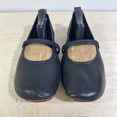 Sapatilhas de balé Patricia couro verde preto tamanho 8 biqueira redonda cápsula minimalista - Imagem 1 de 4