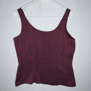 Dana Buchman Silk Top Women Petite 10 Burgundy Purple Sleeveless Scoop Zip Party - Picture 1 of 10