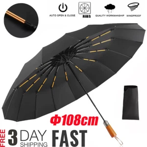 Regenschirm Groß Sturmfest Regenschirm Holzgriff Taschenschirm Automatik XXL - Bild 1 von 16