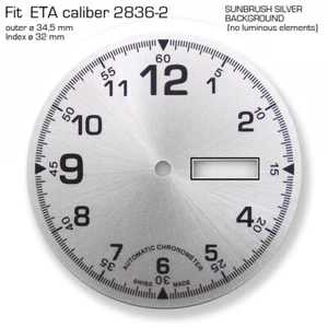 SILVER SUNBRUSH DIAL, ETA 2836-2, SW 220, Ø 34.5 mm - Picture 1 of 1