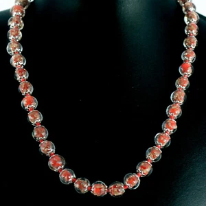 Murano Glass Necklace Red 42 Beads Millefiori 46cm Venice  - Picture 1 of 7