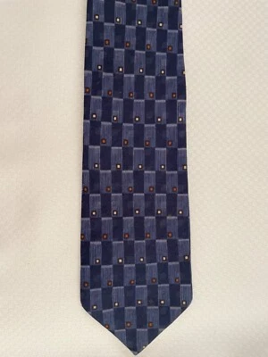 Corbata Stafford Hecha en Italia Geométrica Azul Marino Amarillo Seda Foto 1 de 3