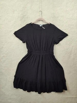 Vestido Croft Barrow para mujer grande negro 100 % rayón manga corta volantes hasta la rodilla Foto 1 de 4