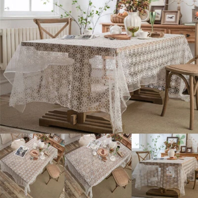 White Lace Mesh Tablecloth Wedding Party Rectangle Table Cloth Cover Dining Room - Image 1 of 4