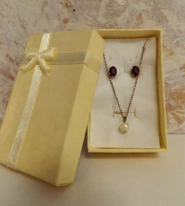 Vintage 14kt GF Garnet Earrings & 12kt GF Pearl Solitaire Necklace Set - Picture 1 of 4