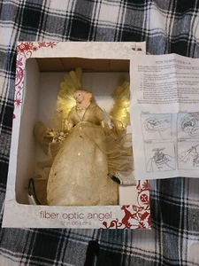 Vintage 90’s Fiber Optic Angel Caucasian Gold Wing Tree Topper New In D/Box RARE - Picture 1 of 12