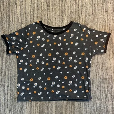 No Boundaries 花卉作物上衣婴儿 T 恤向日葵雏菊印花黑色装饰 XL — 第 1/4 张图片