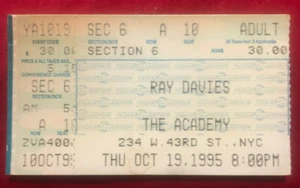 Boleto de concierto de Ray Davies The Kinks en la Academia Nueva York 19 de octubre de 1995 - Imagen 1 de 1