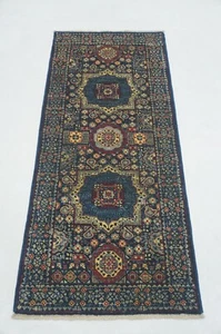 2 x 5 ft Navy Blue Turkish Mamluk Fine quality Hand knotted Medallion Runner Rug - Picture 1 of 14
