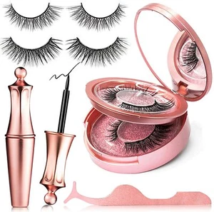 2 Paar verbesserte magnetische Wimpern & Eyeliner 3D wasserdicht natürliche Optik kein Kleber - Bild 1 von 12