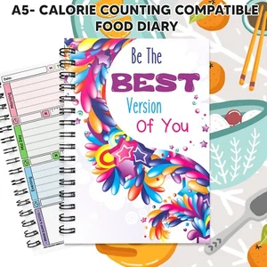 Food Diary CalorieA5 DIET Wellbeing Planner Log Journal Book Notes Fitness MEAL - Picture 1 of 16